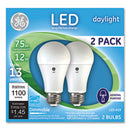 GE 75W LED Bulbs, A19, 12 W, Daylight, 2/Pack