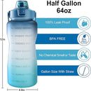 EYQ 64oz Leakproof Free Drinking Water Bottle with Motivational Time Marker BPA Free for Fitness