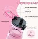 Sahara Sailor Water Bottle 32oz, Durable and Leakproof Water Bottles Motivational with Time Marker, Tritan