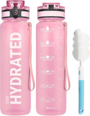 Sahara Sailor Water Bottle 32oz, Durable and Leakproof Water Bottles Motivational with Time Marker, Tritan